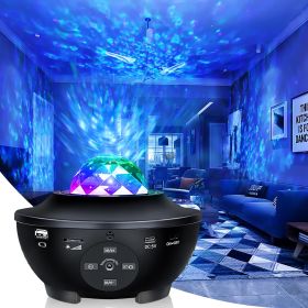 USB LED Star Night Light Music Starry Water Wave LED Projector Light Bluetooth Projector Sound-Activated Projector Light Decor (Color: Black)